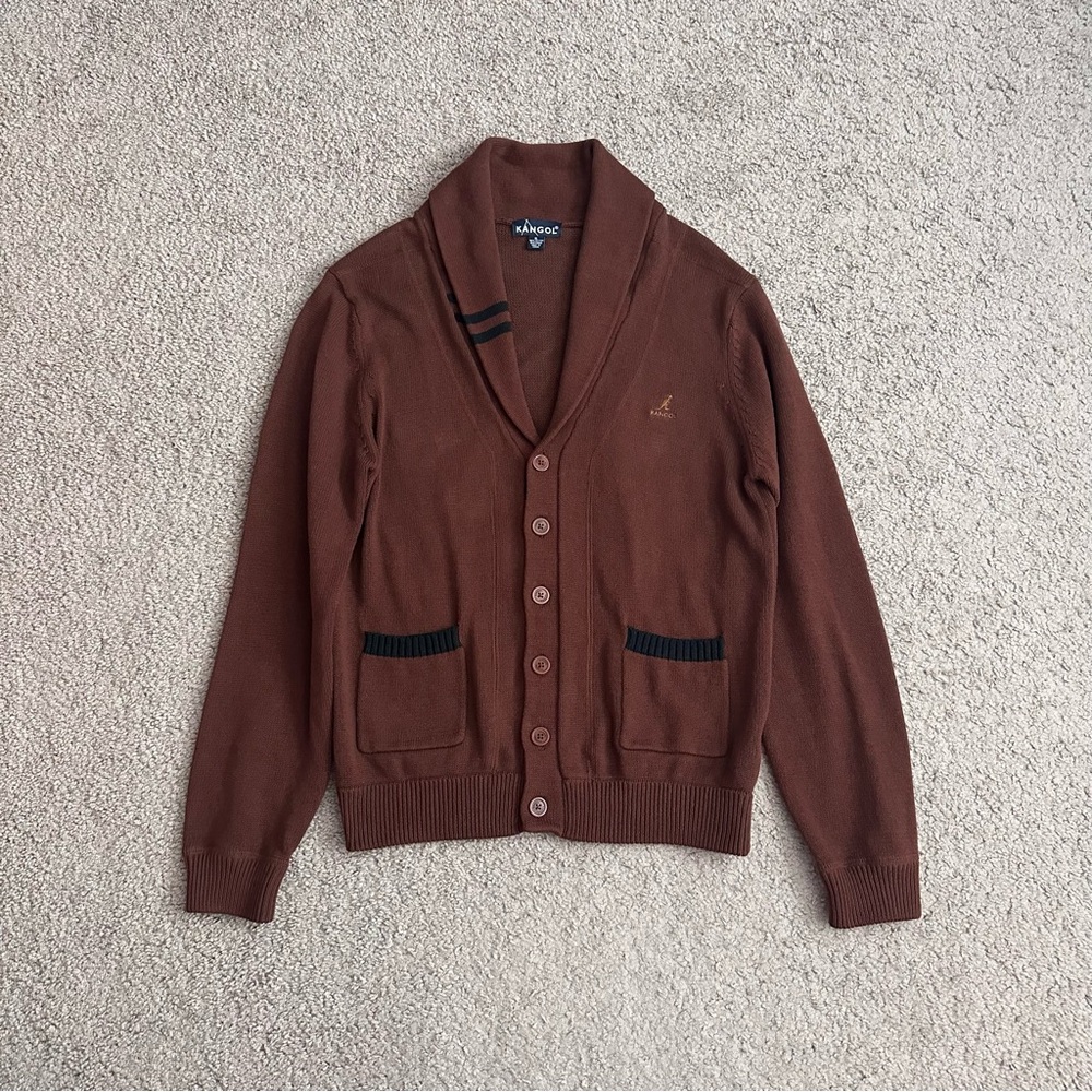 Kangol Brown Knit Shawl Collar Button-Up Cardigan Sweater Mens XL